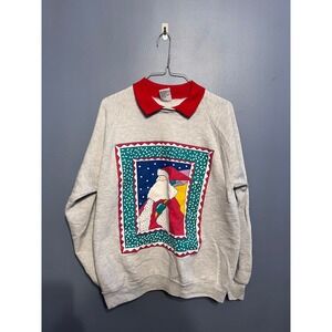 Vintage Gopher Sport Christmas Santa Claus Collared Sweatshirt Grannycore 90s LG